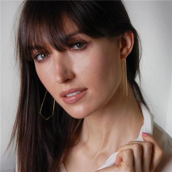 Geometric Chevron Hoop Threader Earrings for Women - Hypoallergenic Lightweight - Picture 5 of 7